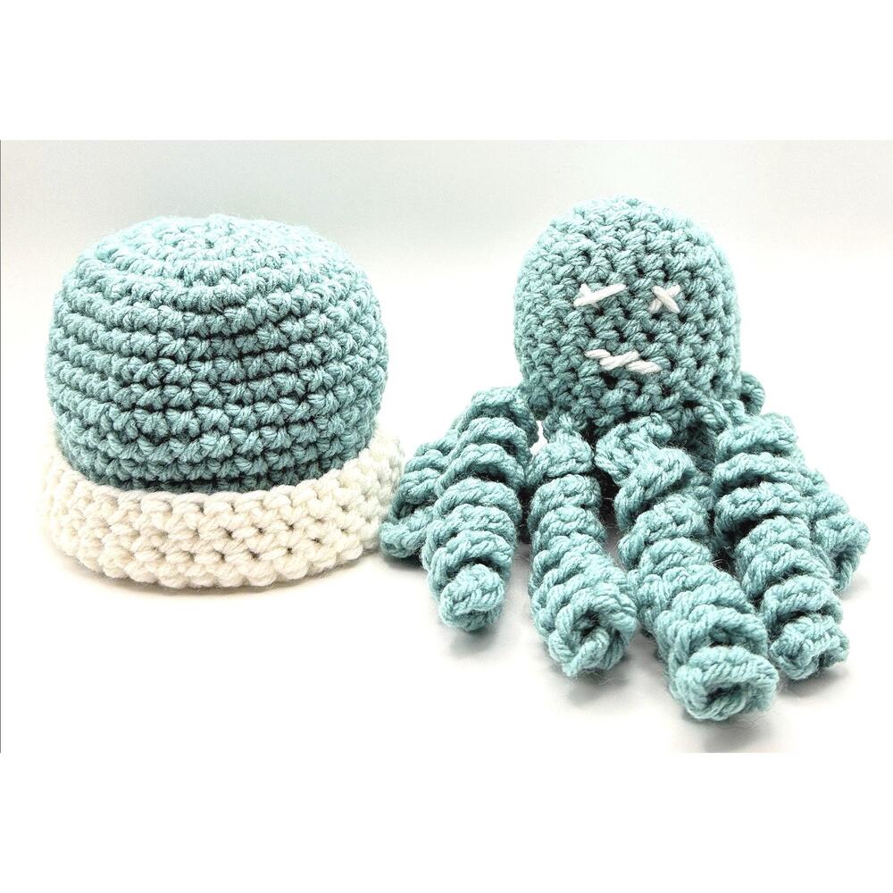 Crochet Preemie Octopus and Hat Set Teal White NICU Gift